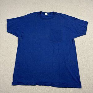 Vintage Blank Navy Work T Shirt Distressed Cotton Pocket Tee BVD XXL Fits XL